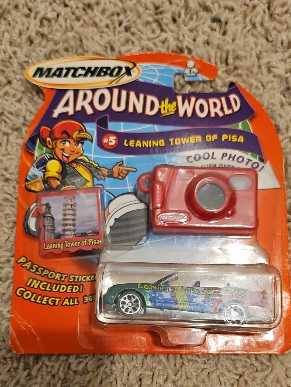 Matchbox Around the World Leaning Tower of Pisa Toy Car & Red Camera Accessory
